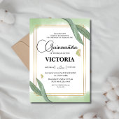 gouden Waterverf Sage groene vlinder Quinceanera Kaart