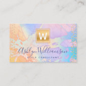 Gouden waterverf sinaasappel turquoise paarse mono visitekaartje (Voorkant)