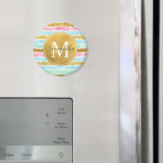 Gouden waterverf strepen monogram magneet (Insitu (Koelkast))
