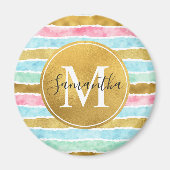 Gouden waterverf strepen monogram magneet (Voorkant)