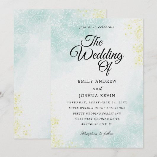 gouden waterverf trouwuitnodigingen kaart (Voorkant / Achterkant)