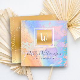 Gouden waterverf turquoise paarse sinaasappel mono vierkante visitekaartje