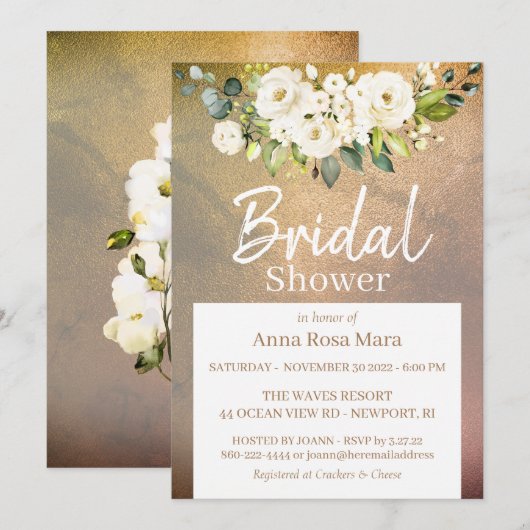 ** Gouden Waterverf Witte Roos Vrijgezellenfeest Kaart (Voorkant / Achterkant)