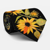Gouden Waterverf Zonnebloem op Zwarte Stropdas (Opgerold)