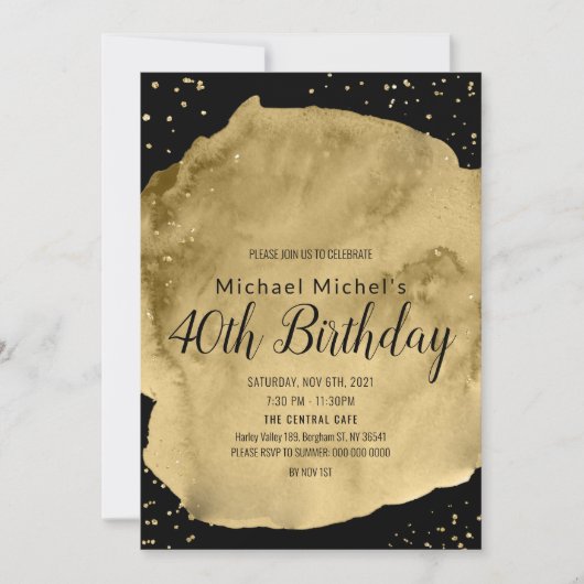 Gouden waterverfpenseelstreek op zwart kaart (Voorkant)