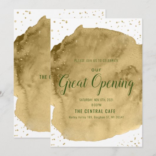 Gouden waterverfstreek op witte opening kaart (Voorkant / Achterkant)