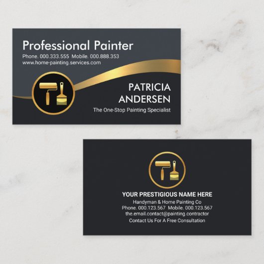 Gouden Wave Blauwe Schaduw Lagen Schilder Visitekaartje (Voorkant / Achterkant)