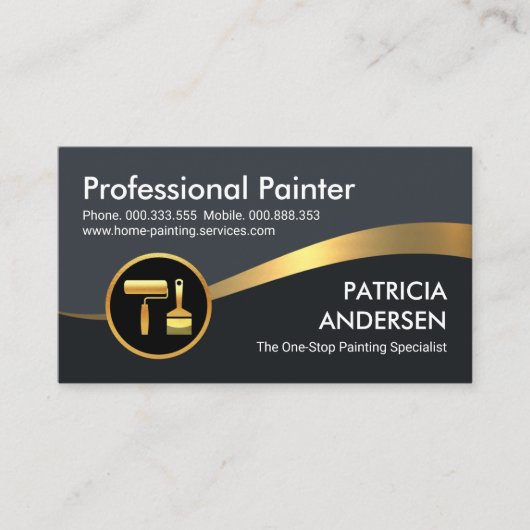 Gouden Wave Blauwe Schaduw Lagen Schilder Visitekaartje (Voorkant)