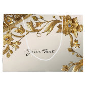 Gouden Wavy Bladeren Bloemen Geschenktas Groot Cadeauzakje (Achterkant)