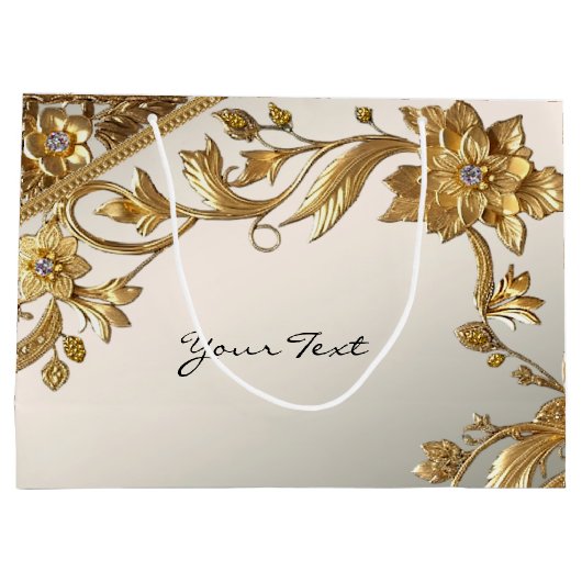 Gouden Wavy Bladeren Bloemen Geschenktas Groot Cadeauzakje (Achterkant)