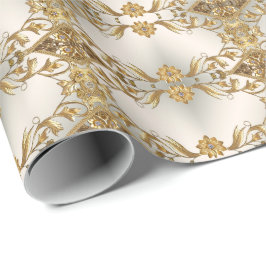 Gouden Wavy Bladeren Bloemen Inpakpapier