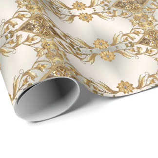 Gouden Wavy Bladeren Bloemen Inpakpapier