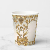 Gouden Wavy Bladeren Bloemen Papieren Kopjes Papieren Bekers (Achterkant)