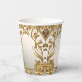 Gouden Wavy Bladeren Bloemen Papieren Kopjes Papieren Bekers (Voorkant)
