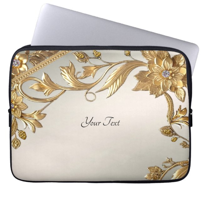 Gouden Wavy verlaat Floral Laptop Sleeve (Voorkant)