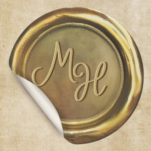 Gouden Wax Seal Gepersonaliseerd Trouwstickers Ronde Sticker
