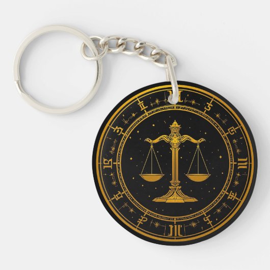 Gouden Weegschaal Astrologie Cadeau voor Weegschaa Sleutelhanger (Voorkant)