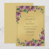 Gouden Weelderige Bloemige Bruiloft Kaart (Voorkant / Achterkant)
