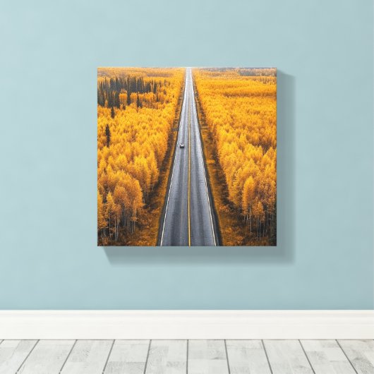 Gouden weg door het bos canvas afdruk (Insitu (Houten vloer))