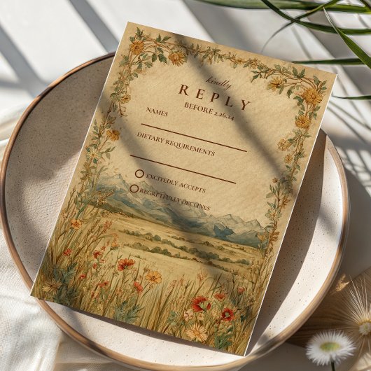 Gouden Weide Berg Bruiloft RSVP Kaartje