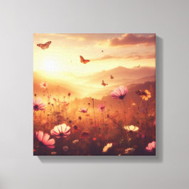 Gouden Weide Bliss met Wilde Bloemen – Canvas Kuns Afdruk