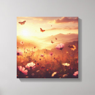 Gouden Weide Bliss met Wilde Bloemen – Canvas Kuns Afdruk