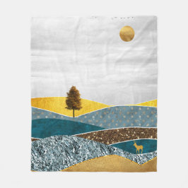 Gouden weide met bomen en herten fleece deken