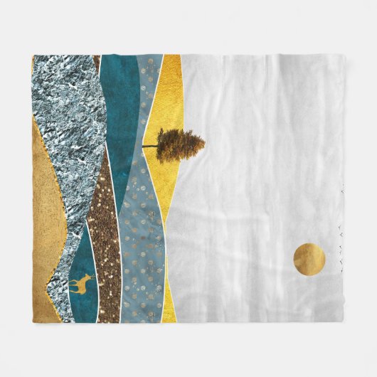 Gouden weide met bomen en herten fleece deken (Voorkant (Horizontaal))