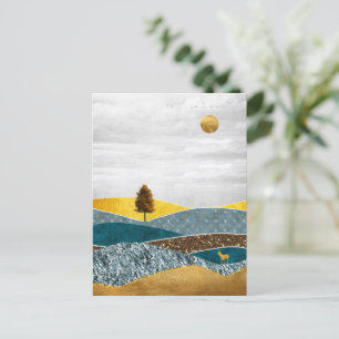 Gouden weide met boom en hert briefkaart