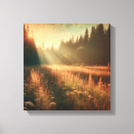 Gouden Weide Sereniteit – Vintage Canvas Kunst