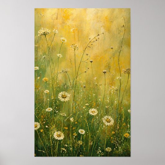 Gouden Weide Wilde Bloemen in Getextureerd Impress Poster (Voorkant)