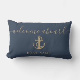 Gouden Welkom Aboard Bootnaam Anker Marineblauw Buitenkussen