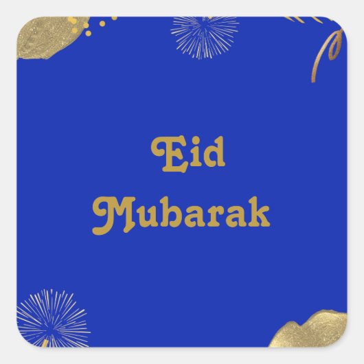 Gouden Wensen: Eid Mubarak Blauw en Goud 2024 Vierkante Sticker (Voorkant)