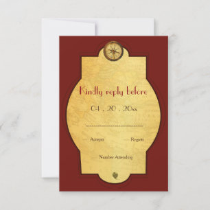  gouden wereld met thema bruiloft RSVP Kaartje