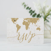 Gouden Wereldkaart Aangepaste Bestemming Huwelijk RSVP Kaartje (Staand voorkant)