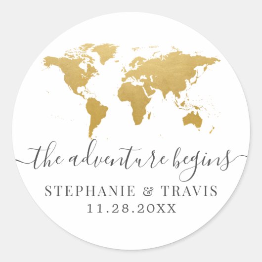 Gouden Wereldkaart avontuur begint Ronde Sticker (Voorkant)