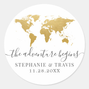 Gouden Wereldkaart avontuur begint Ronde Sticker