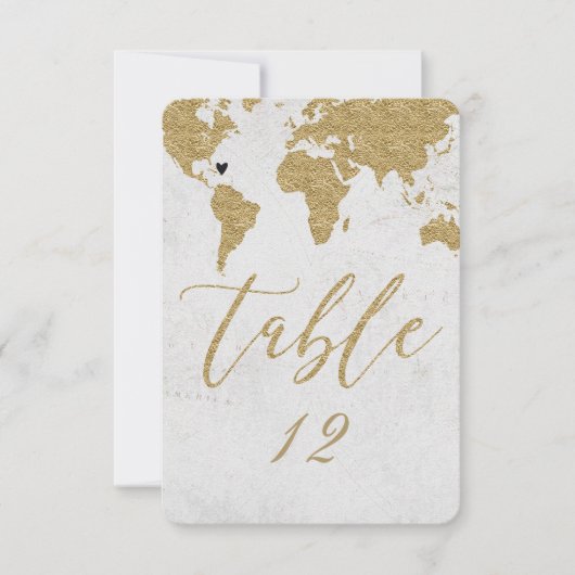 Gouden Wereldkaart Bestemming Trouwtafel Nummer Kaart (Voorkant)