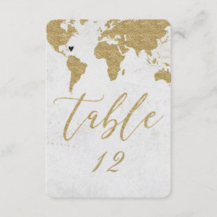 Gouden Wereldkaart Bestemming Trouwtafel Nummer Kaart