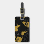 Gouden Wereldkaart Elegante Internationale Reizen Bagagelabel (Voorkant verticaal)