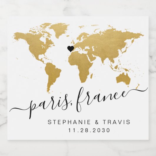 Gouden Wereldkaart Hartbestemming Favoriet Bier Etiket (Enkel label)