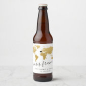 Gouden Wereldkaart Hartbestemming Favoriet Bier Etiket (Voorkant)
