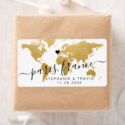 Gouden Wereldkaart Hartbestemming Favoriet Etiket (Insitu)