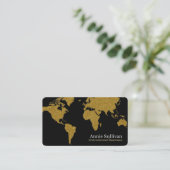 Gouden Wereldkaart Oversized Internationaal Zwart Visitekaartje (Staand voorkant)