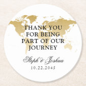 Gouden Wereldkaart reizen dank u bruiloft gunst Ronde Kartonnen Onderzetter (Voorkant)