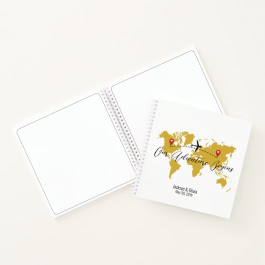 Gouden Wereldkaart & Vliegtuig, Reizen Huwelijk Cu Notitieboek (Binnen)