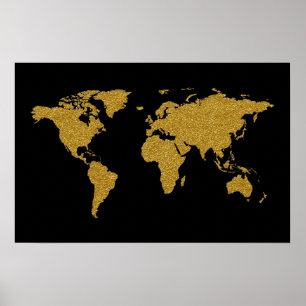 gouden wereldkaart voor reizen poster