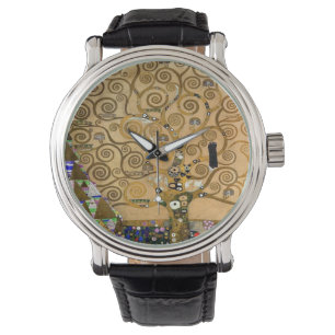 Gouden wervelende boom van het leven Art Deco Symb Horloge