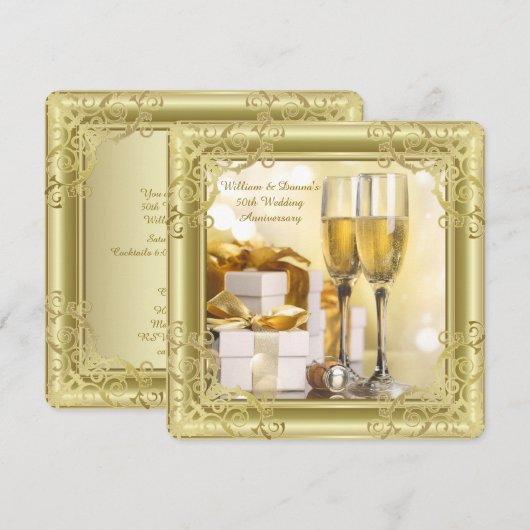 Gouden Werveling 50ste Huwelijksverjaardagsfeest Kaart (Voorkant / Achterkant)