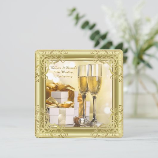 Gouden Werveling 50ste Huwelijksverjaardagsfeest Kaart (Staand voorkant)